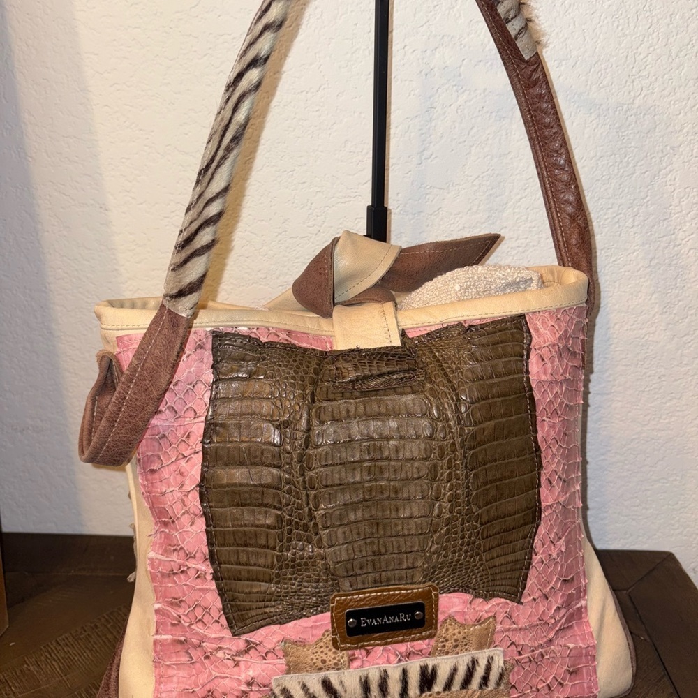 EvanAnaru Italian Artisan Patchwork Leather Haircalf Croc Boho Boutique Bag